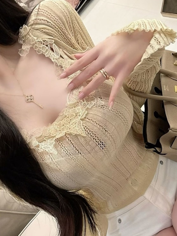 ชุดคาร์ดิแกนถักสายเดี่ยวแต่งลู - Elastic Lace Trim บทวิจารณ์และราคา