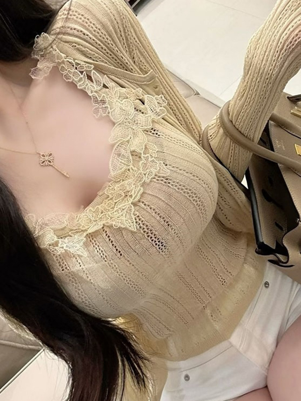 ชุดคาร์ดิแกนถักสายเดี่ยวแต่งลู - Elastic Lace Trim บทวิจารณ์และราคา