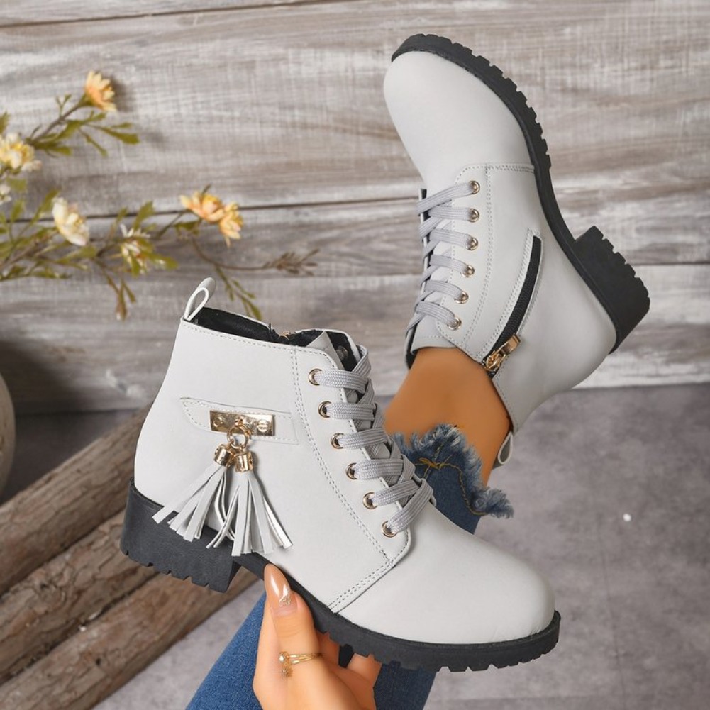 รองเท้าบูทผู้หญิงดีไซน์ผูกเชือ - Tassel Fringe Trim บทวิจารณ์และราคา